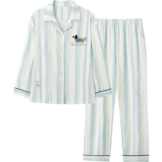 Mrs. Slee Sleep TIGHT pajamas couple wear for one man and one woman spring and autumn 2025 new pure cotton long-sleeved light luxury style striped men's home wear M98395-Men's L