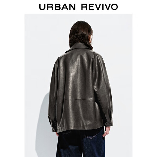 UR2025 Autumn New Women's Amber Streamer Style Casual Leather Lapel Loose Jacket UYL150087 Dark Brown S