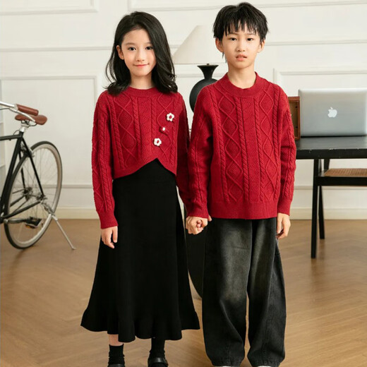 Little Bear Elf (xiaoxiongjingling) parent-child mother-daughter dress two-piece suit Chinese New Year autumn and winter high-end family of three or four red national style sweater men's single top / women's two-piece set 190 mother size 3XL (recommended weight 155-170 Jin Jin is equal to 0.5 kg)