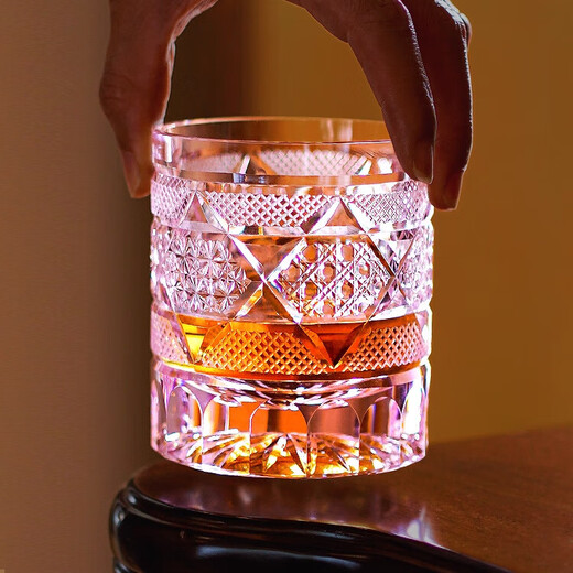 Shantou Lincun Edo Kiriko K9 lead-free crystal glass high-end cold-cut handmade cup Japanese retro Rock whiskey cup octagonal chrysanthemum pattern transparent color