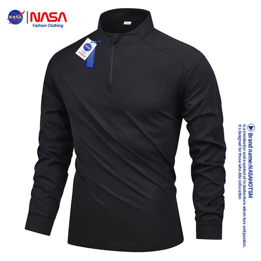 NASA half turtleneck zip-up quick-drying long-sleeved T-shirt men's outdoor sports fitness running basketball training cycling jersey Y black M M recommended 110-125Jin Jin equals 0.5 kg