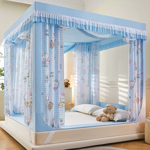 Yonghuan 2025 new children's anti-fall mosquito net, full-bottomed baby home bed curtain, integrated bed curtain zipper, no need to install, year-round safe return model, Class A thickened splicing-free bracket + five-sided super shading, 3-1.5 meters, bed width 1.5 meters, length 1.9 meters