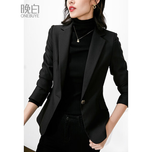 Late White New Product 2025 Autumn Fashion One Button Slim Fit Versatile Commuting Long Sleeve Blazer Women Black M