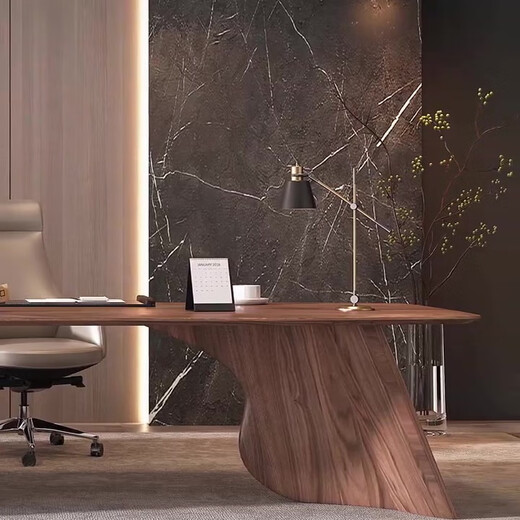 Aesthetic New Chinese Zen Black Walnut Ash Wood Executive Desk Office Boss Desk Leadership Desk Company Supervisor Desk Size Customization (Contact Customer Service)