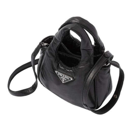 PRADA Enamel-coated Metal Triangle Logo Magnetic Buckle Closure Soft Nappa Leather Handbag Mini Women's Black Basic Pack (Bag + Dust Bag)