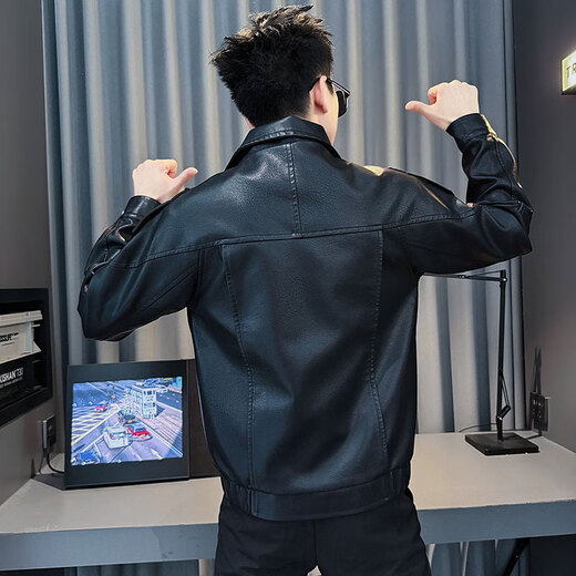 Jason leather jacket men's autumn and winter trendy brand short motorcycle men's tops 2025 new trend handsome leather jacket JK244 black M