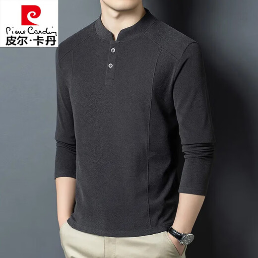 Pierre Cardin autumn and winter double-sided German velvet long-sleeved T-shirt men's Henry collar trend versatile stand-up collar sweatshirt bottoming shirt men's T-shirt blue D509 L recommended 115-130Jin Jin equals 0.5 kg