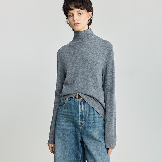 LILY 100% wool 2025 winter new style half turtleneck solid color versatile temperament commuter sweater sweater tops for women 505 light gray S