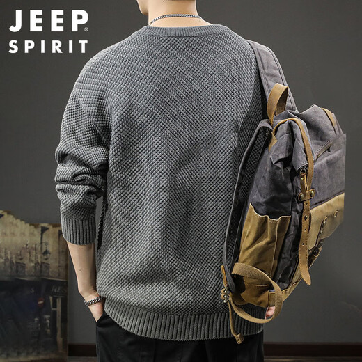 JEEP SPIRIT Jeep retro thick-knit sweater men's autumn and winter casual sweater men's base sweater dark gray XL
