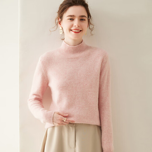 Golden Rabbit Brand High-end Half Turtle Collar Thickened Cashmere Sweater Women's 2025 Autumn and Winter New Loose Knitted Bottoming Sweater Jade Green XL