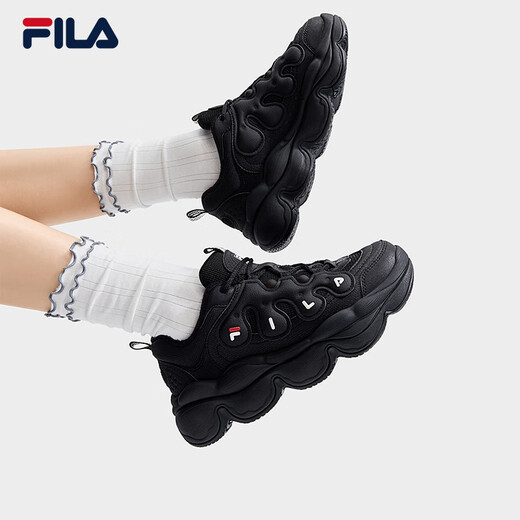 FILA official women's shoes pea plus velvet shoes dad shoes 2025 winter new casual thick-soled sports shoes black-BK 37.5