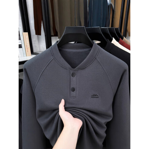 GOLDLION G+Goldlion broken code 2026 German velvet two-button Henry collar sweatshirt men's autumn and winter new casual pullover loose khaki M (recommended 95-110Jin Jin is equal to 0.5 kg)