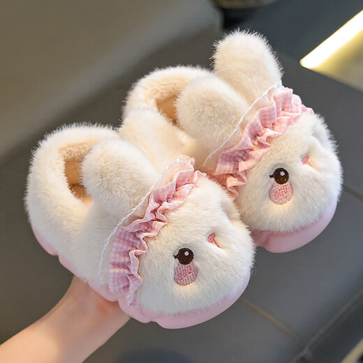 Rabbit Children's Cotton Slippers for Boys Winter Cartoon Cute Non-Slip Indoor Bath Soft Soled Baby Slippers Upgraded Eco-friendly Material Pink (Heel Included) Size 12 30/31 (Shoe Inner Length 18CM Suitable for Foot Length 17