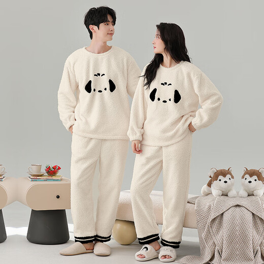 Dingguagua winter half velvet couple sweet casual plus velvet thickened warm pajamas home clothes set can be worn outside STS 8824# Female L Recommended 100-120Jin Jin equals 0.5 kg