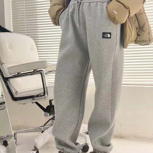 DYNAMIC NORTH 2025 Autumn and Winter Pure Cotton Sports Pants Plus Velvet Thickened Loose Casual Sweatpants for Men and Women, Versatile Outerwear for Couples, Gray M (80-100Jin Jin is equal to 0.5kg)