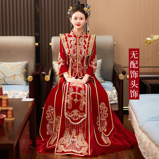 ROAR UTHAUG Heavy Industry Show and Clothing Bridal 2025 New Wedding Dresses Wedding Dresses for Girls and Outfits Winter Luo Zhi_High-end Velvet No Headgear S_Contact Customer Service Remarks to Send Wedding Fan