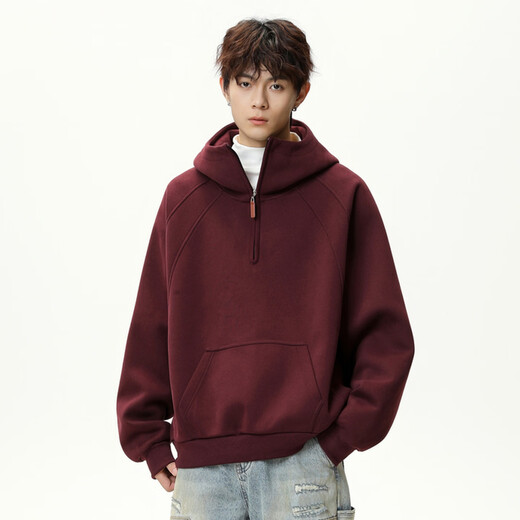 MONPOC heavy half zipper natal red sweatshirt men's spring and autumn American hoodie jacket MOW07 Ancora red L