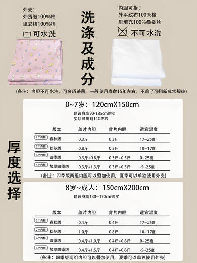 Tingbai Sleeping Bag Autumn and Winter Children's Mulberry Silk Sleeping Bag for Children 3-6 Years Old Children's Anti-Kick Quilt Artifact Autumn and Winter Thickened Treasure Purple Culomi 150X200 (Thickened Double Bile -5~25 Degrees)
