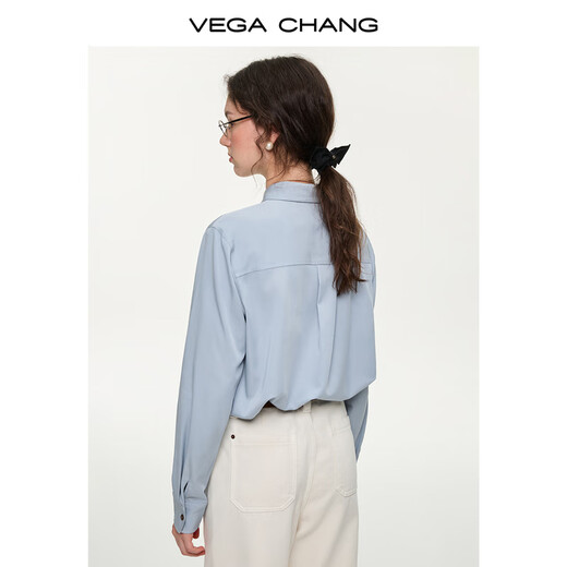 VEGA CHANG Light Blue Maze Light Blue Shirt Women's 2025 New Autumn Basic Versatile Shirt Down Feather White (Jeans) M