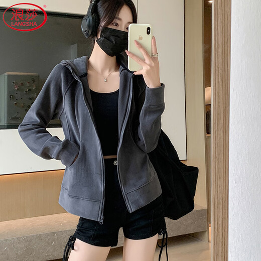 Langsha Polar Fleece Jacket Women's Winter 2025 New Hooded Sweatshirt Plus Velvet Cardigan Slim Yoga Wear Sports Top