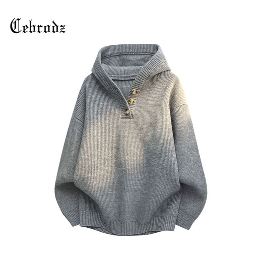 Cebrodz French sweater men's autumn and winter new Henry collar hooded lazy loose top sweater casual jacket off-white L