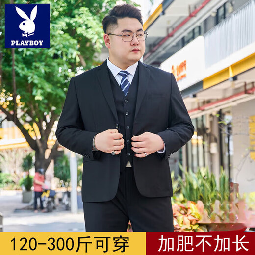 Playboy (PLAYBOY) plus size suit men's suit plus fat plus fat business formal suit jacket wedding dress casual two-button large size black single suit top + tie XL /175 recommended 120-140Jin Jin equals 0.5 kg