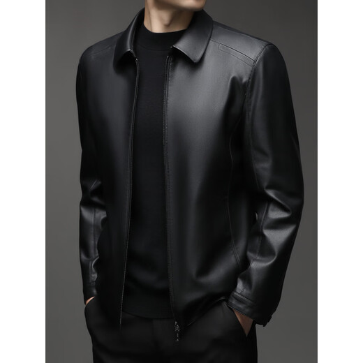 Jinba Haining Veste en cuir véritable pour hommes d'âge moyen Vêtements décontractés pour papa d'âge moyen et personnes âgées 2025 Nouvelle veste en peau de mouton pour hommes noir (style unique) Revers M 170