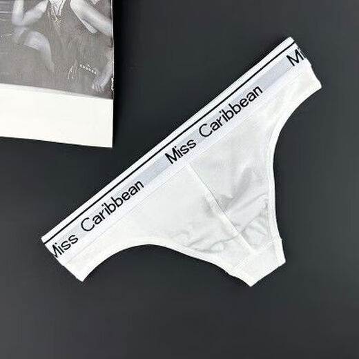 Men's thong cotton sexy fashion trendy male personality U convex double layer low waist wide brim hip exposed Japanese style small pants white M90-105Jin Jin equals 0.5 kg