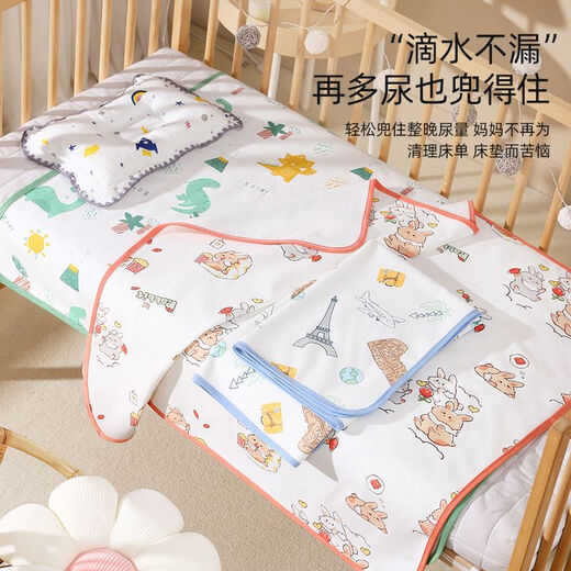 Diaper pad, waterproof baby diaper, newborn large bed, anti-leak, 100% cotton, machine washable, reusable for children in all seasons, 65*80cm Leisure Rabbit Time