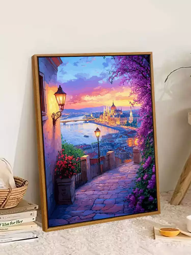 Qilicai City Night Szenerie Digitales Ölmalerei Iy Handmalerei Füllung und Färbung fortschrittlicher Kulissen Höllenniveau Acryl Decorative Painting LL12859 Acrylmalerei + professionelle Öl-Leinwand + mehrere professionelle Gemälde