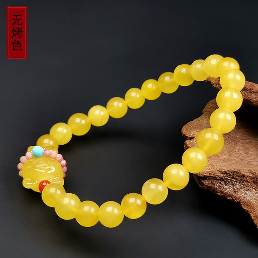 Amber Pie, one object, one picture, one certificate, beeswax bracelet, ladies model, natural amber bracelet bear, Russian chicken fat yellow bracelet, 4.25g, 6mm