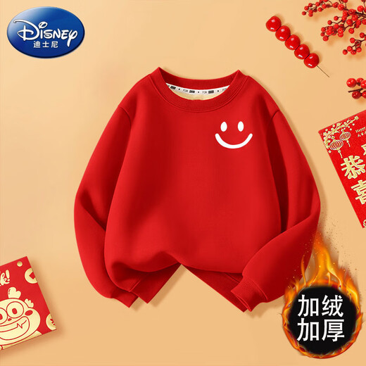 Disney (Disney) 2025 parent-child clothing for a family of three activity clothes plus velvet red sweatshirt early autumn children's clothing top group clothing red - simple smiley - plus velvet 150 cm