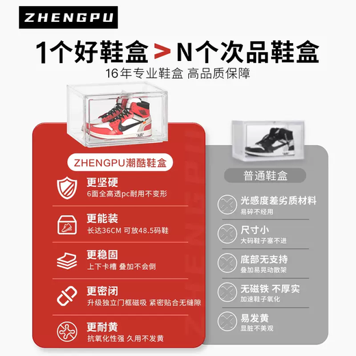 Yusenyi Japanese Boot Box Acrylic Shoe Box Sneaker Storage Box Transparent Shoe Cabinet Shoe Storage Artifact Space-Saving Shoe Rack (6 Sides Acrylic Transparent) Transparent 1 (Extra Thick Model)