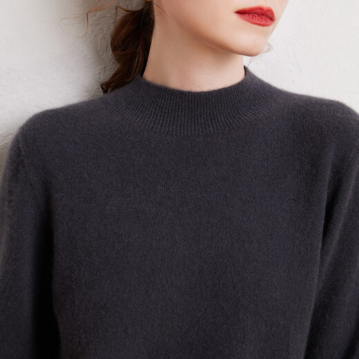 SENLIYA international light luxury high-end cashmere sweater is simple and easy to wear seamless 100 pure cashmere sweater women's half turtleneck loose Emma Orange S