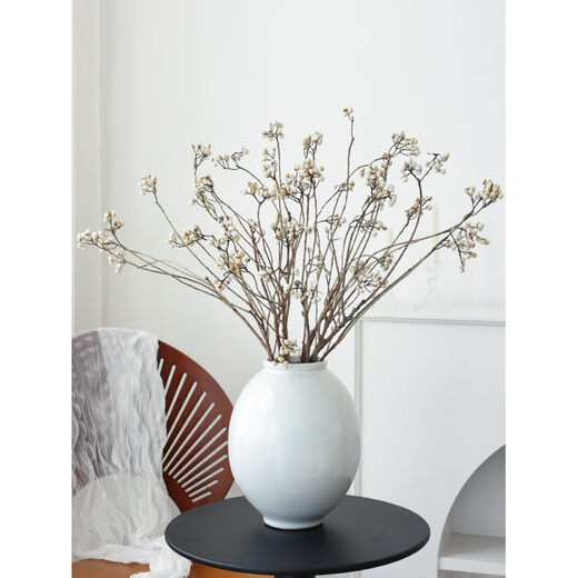 Penusen small white fruit, black tallow fruit, natural branches, dried flowers bouquet, dried branches, wabi-sabi style vase, flower arrangement decoration, high sense real flowers, blue frosted vase