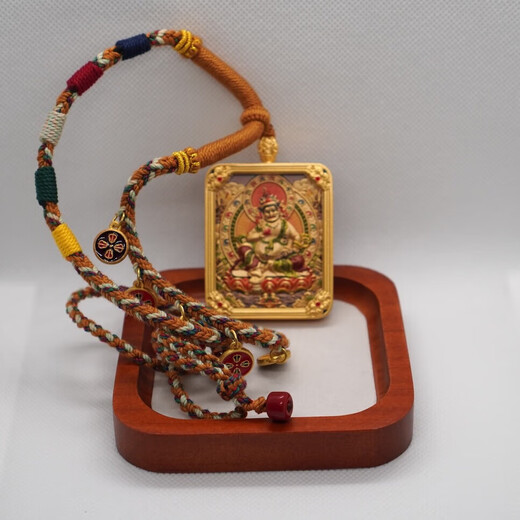 Yellow God of Wealth Thangka depicting Golden God of Wealth double-sided thangka brass Thangka imitation enamel Yellow God of Wealth Thangka necklace