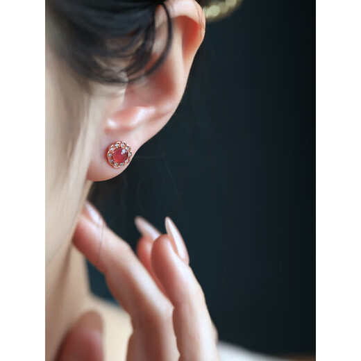 Lianshi natural watermelon tourmaline sterling silver earrings for women new Chinese style colorful treasure red crystal gem earrings earrings