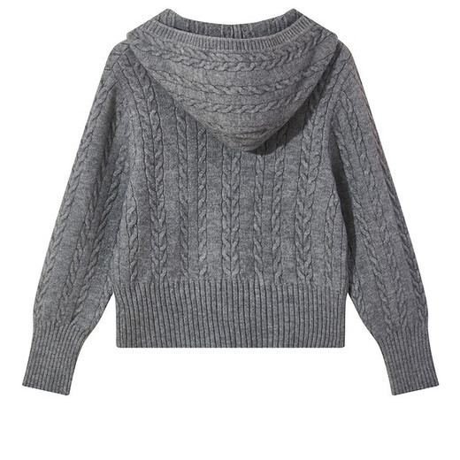 CHOCOOLATE it women's sweater women's giant good-looking gray double zipper knitted cardigan large size women's autumn and winter twist hooded jacket light gray M