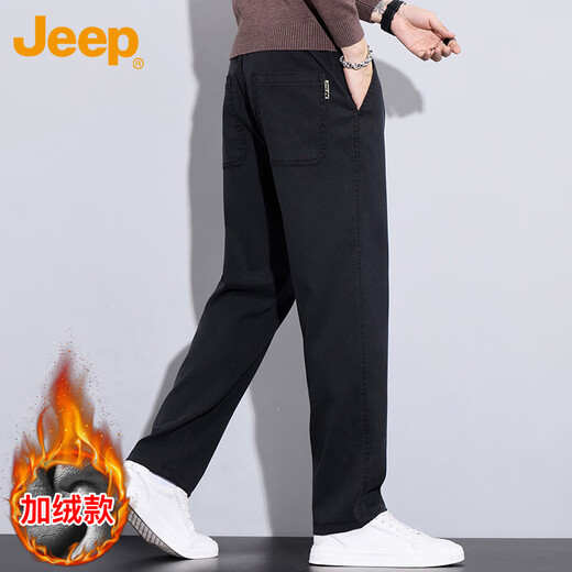 JEEP Jeep Casual Pants Men's Autumn and Winter Business Straight Pants Men's Trendy Loose Pants Black Velvet 2XL