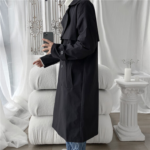 Dingfengbaoluo Korean style windbreaker men's autumn and winter cotton thickened warm and cold-proof long coat XKF68 black L