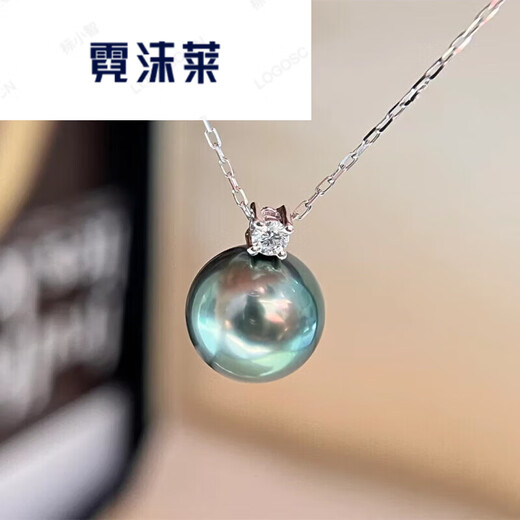 Nimolai seawater black pearl malachite green king pendant gold bright round pearl necklace 9-10mm malachite green