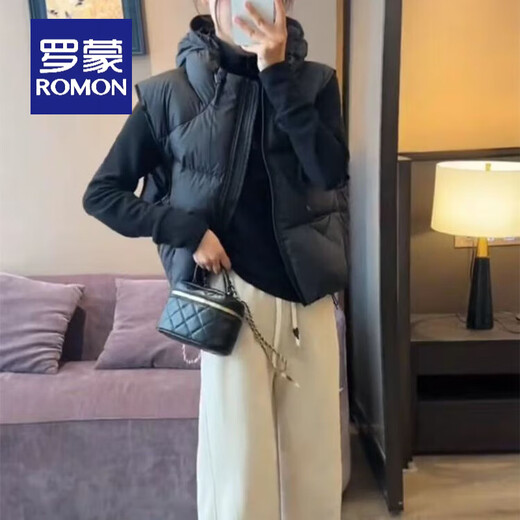 ROMON down cotton vest women's European goods 2025 autumn and winter new Korean version loose waistcoat high-end style vest vest black regular M recommended 85-105Jin Jin equals 0.5 kg
