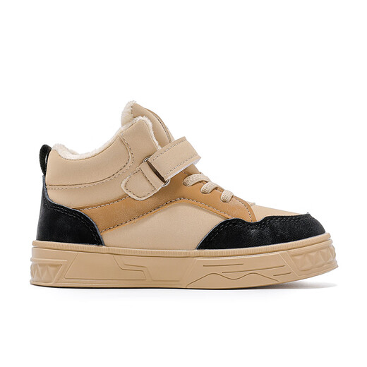 Pull-back children's shoes, children's cotton shoes, winter new velvet warm boys' sports shoes, high-top sneakers TH1826, beige black 34