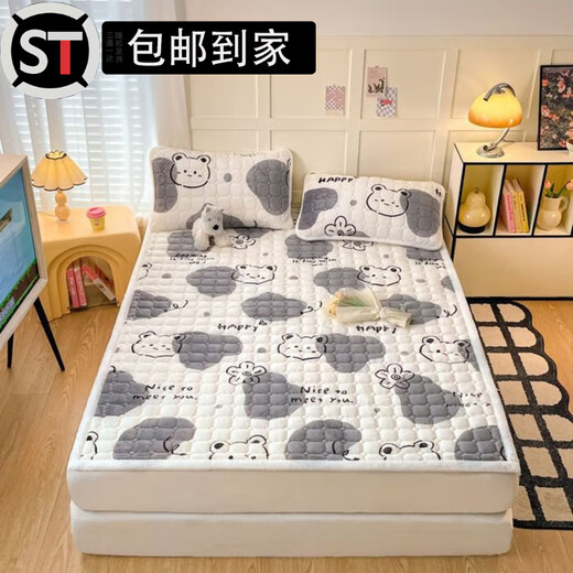 Shantou Lincun Mattress Sample 2025 Milk Velvet Mattress Upholstered Student Dormitory Mattress Bottom Padded Sheet Blanket Bed Cover Floral Rabbit Mat (Anti-static) 200x220cm-Single Mattress
