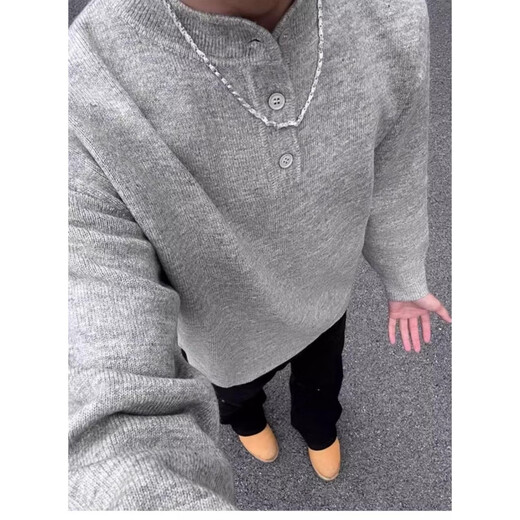 KLDPUSM-8XL large size Henry collar sweater for men in winter lazy high-end long-sleeved men's inner base sweater gray XL