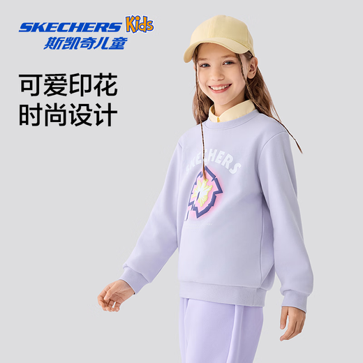 Skechers Skechers children's velvet autumn fashion round neck pullover sweatshirt for boys and girls loose casual top L425K030 velvet/heather purple/00FW 160