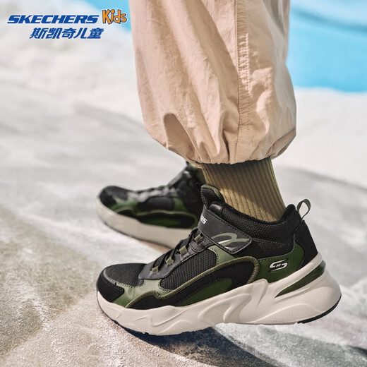 Skechers children's shoes autumn and winter boots boys and girls snow boots plus velvet warm boots 405222L/302583L boys/black/green/BKGR 35