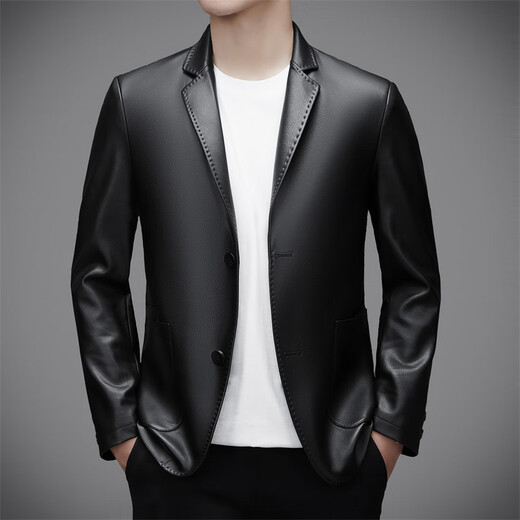 Fuguiniao (FUGUINIAO) 2025 New Korean Style Slim Small Suit Jacket Men's Spring and Autumn Leather Clothing Business Casual Leather Suit Jacket Trendy Brown M