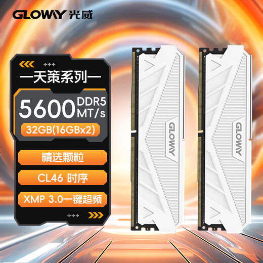 Gloway 32GB (16GBx2) DDR5 5600 desktop memory Tiance vest selected particles CL46 Haoyue White