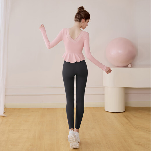 LULULMCCTN yoga clothing tops for women with chest pads, Pilates professional training, autumn and winter new fitness sports long sleeves, cherry blossom pink long sleeves L